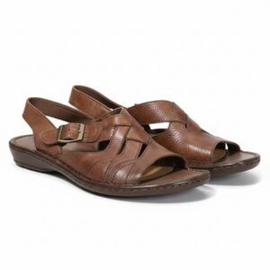 Clarks Soft Leather Woven Criss-Cross Comfort Sandal Size 8M Brown Tan